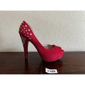 Dots Womens Platform Heels Women 7.5M Red Studded Peep Toe Vegan Fabric